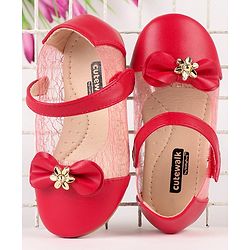 Cute Walk by Babyhug Party Wear Belly Shoes Bow Detailing - Red