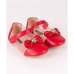 Cute Walk by Babyhug Party Wear Belly Shoes Bow Detailing - Red