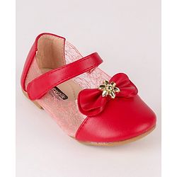 Cute Walk by Babyhug Party Wear Belly Shoes Bow Detailing - Red