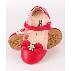 Cute Walk by Babyhug Party Wear Belly Shoes Bow Detailing - Red
