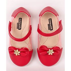Cute Walk by Babyhug Party Wear Belly Shoes Bow Detailing - Red