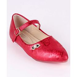 Cute Walk by Babyhug Party Wear Belly Shoes Studded Applique - Dark Pink