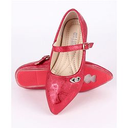 Cute Walk by Babyhug Party Wear Belly Shoes Studded Applique - Dark Pink