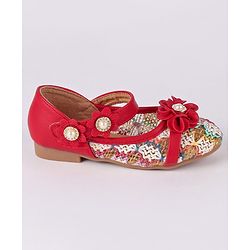 Cute Walk by Babyhug Party Wear Belly Shoes Floral Appliques - Red