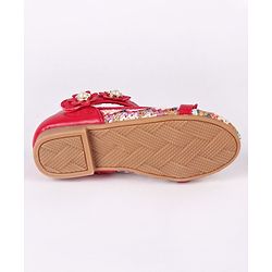 Cute Walk by Babyhug Party Wear Belly Shoes Floral Appliques - Red
