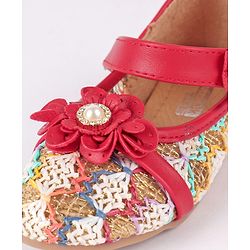 Cute Walk by Babyhug Party Wear Belly Shoes Floral Appliques - Red