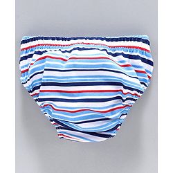 Babyhug 100% Cotton Briefs Printed & Striped Pack of 3 - White Navy Blue