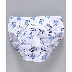 Babyhug 100% Cotton Briefs Printed & Striped Pack of 3 - White Navy Blue