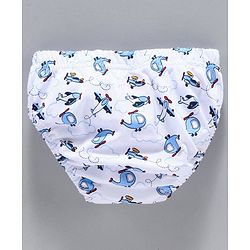 Babyhug 100% Cotton Briefs Printed & Striped Pack of 3 - White Navy Blue