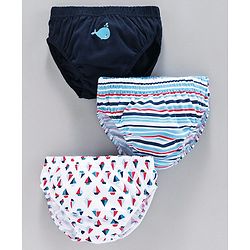 Babyhug 100% Cotton Printed & Striped Panties Pack of 3 -  Blue White