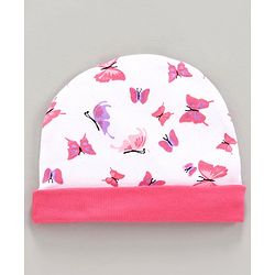 Babyhug 100% Cotton Striped & Printed Cap Pack of 2 White Pink -  Diameter 10 cm
