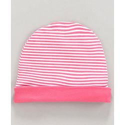 Babyhug 100% Cotton Striped & Printed Cap Pack of 2 White Pink -  Diameter 10 cm