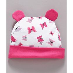 Babyhug 100% Cotton Cap Mittens & Booties Set Butterfly Print - Pink