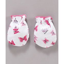 Babyhug 100% Cotton Cap Mittens & Booties Set Butterfly Print - Pink