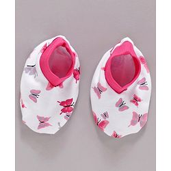 Babyhug 100% Cotton Cap Mittens & Booties Set Butterfly Print - Pink