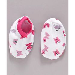 Babyhug 100% Cotton Cap Mittens & Booties Set Butterfly Print - Pink