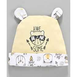 Babyhug 100% Cotton Cap Mittens & Booties Set Bear Print Yellow -  Diameter 10.5 cm