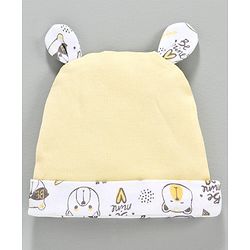 Babyhug 100% Cotton Cap Mittens & Booties Set Bear Print Yellow -  Diameter 10.5 cm