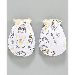 Babyhug 100% Cotton Cap Mittens & Booties Set Bear Print Yellow -  Diameter 10.5 cm