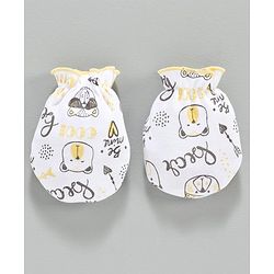 Babyhug 100% Cotton Cap Mittens & Booties Set Bear Print Yellow -  Diameter 10.5 cm