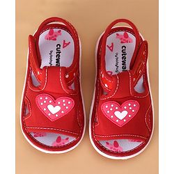 Cute Walk by Babyhug Musical Sandals Heart Patch - Red