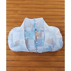 Babyhug Teddy Print Baby Bedding Set with Mosquito Net  -  Blue