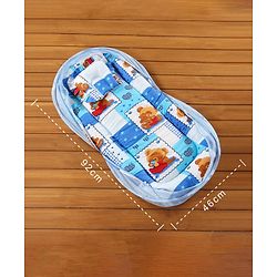 Babyhug Teddy Print Baby Bedding Set with Mosquito Net  -  Blue