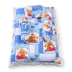 Babyhug Teddy Print Frilled Baby Bedding Set - Blue