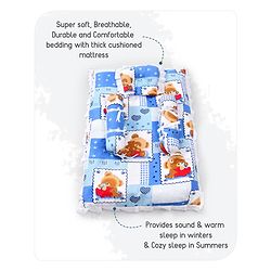 Babyhug Teddy Print Frilled Baby Bedding Set - Blue