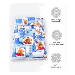 Babyhug Teddy Print Frilled Baby Bedding Set - Blue