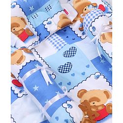 Babyhug Teddy Print Frilled Baby Bedding Set - Blue