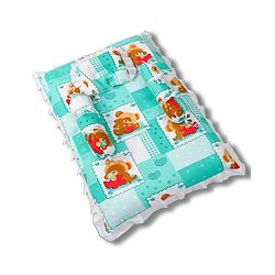 Babyhug Teddy Print Frilled Baby Bedding Set  -  Green