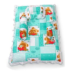 Babyhug Teddy Print Frilled Baby Bedding Set  -  Green