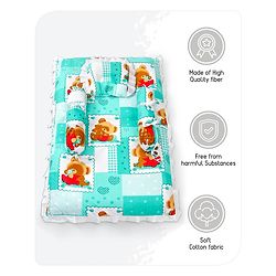 Babyhug Teddy Print Frilled Baby Bedding Set  -  Green
