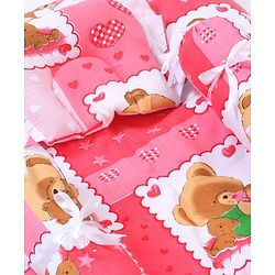 Babyhug Teddy Print Baby Bedding Set - Red