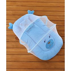 Babyhug Velvet Baby Bedding Set With Mosquito Net - Blue