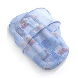 Babyhug Teddy Print Baby Jumbo Bedding Set With Mosquito Net - Blue