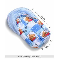 Babyhug Teddy Print Baby Jumbo Bedding Set With Mosquito Net - Blue