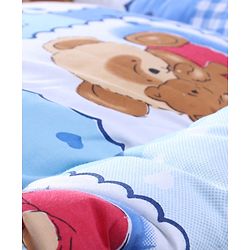 Babyhug Teddy Print Baby Jumbo Bedding Set With Mosquito Net - Blue