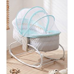 Babyhug Opal 3 in 1 Cosy Manual Rocker cum Sleeper with Mosquito Net - Blue (Without Toys)