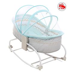 Babyhug Opal 3 in 1 Cosy Manual Rocker cum Sleeper with Mosquito Net - Blue (Without Toys)