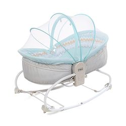 Babyhug Opal 3 in 1 Cosy Manual Rocker cum Sleeper with Mosquito Net - Blue (Without Toys)
