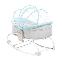 Babyhug Opal 3 in 1 Cosy Manual Rocker cum Sleeper with Mosquito Net - Blue (Without Toys)