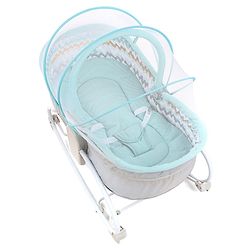 Babyhug Opal 3 in 1 Cosy Manual Rocker cum Sleeper with Mosquito Net - Blue (Without Toys)
