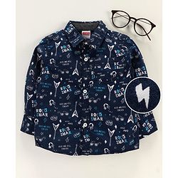 Babyhug Full Sleeves Shirt Rockstar Print - Navy Blue