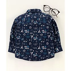 Babyhug Full Sleeves Shirt Rockstar Print - Navy Blue