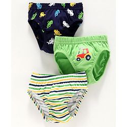 Babyhug 100% Cotton Briefs Car Print Pack of 3 - Green Blue