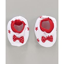 Babyhug 100% Booties Star Print - White Red