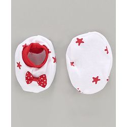 Babyhug 100% Booties Star Print - White Red