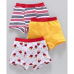 Babyhug Cotton Brief Striped & Printed Pack of 3 - Yellow  Red